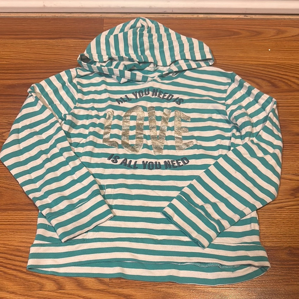 Striped Kids Hoodie - Teal and White